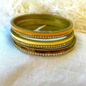 Lia Sophia bangle set of 3 in cream, peach, and tortoise with cut crystals